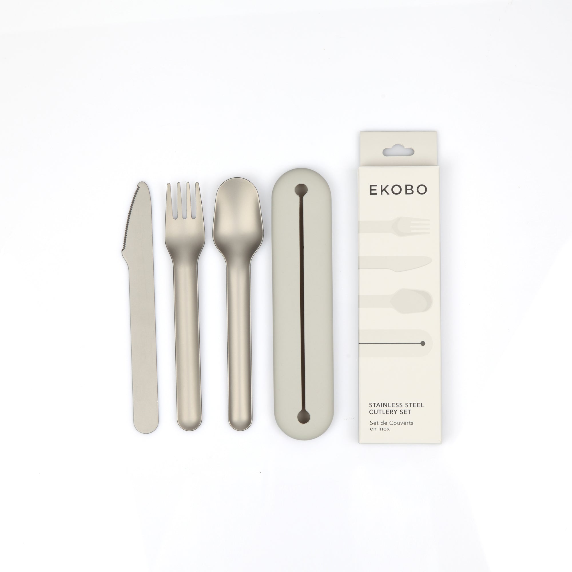 Stainless Steel Cutlery Trio with Silicone Case - Pack of 2 sets