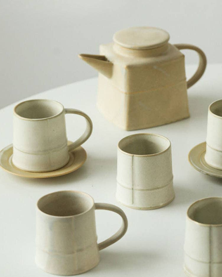 Gohobi Modern Design White Ceramic Teapot | Minimalist Square Shaped Tea Kettle