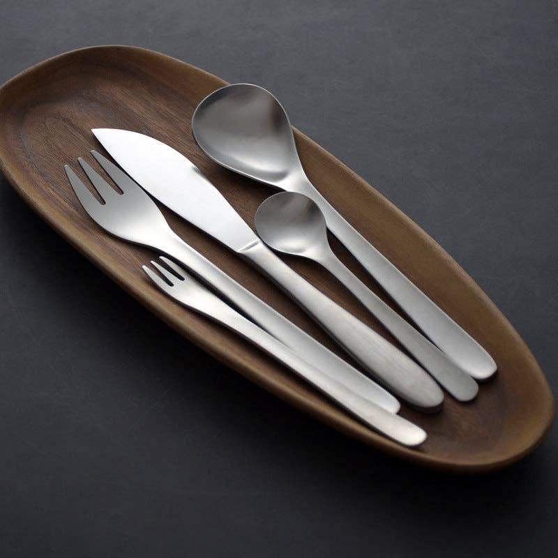 Gohobi Japanese Matte Stonewashed Stainless Steel Cutlery Set | 5-Piece Designer Flatware