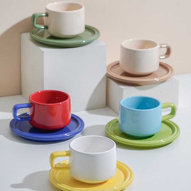 Gohobi Colorful Ceramic Mug & Saucer Set