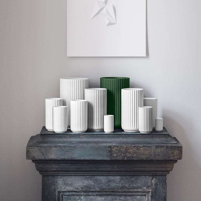 Lyngby Porcelæn Vase Porcelain, Dark Green, H: 12.2"