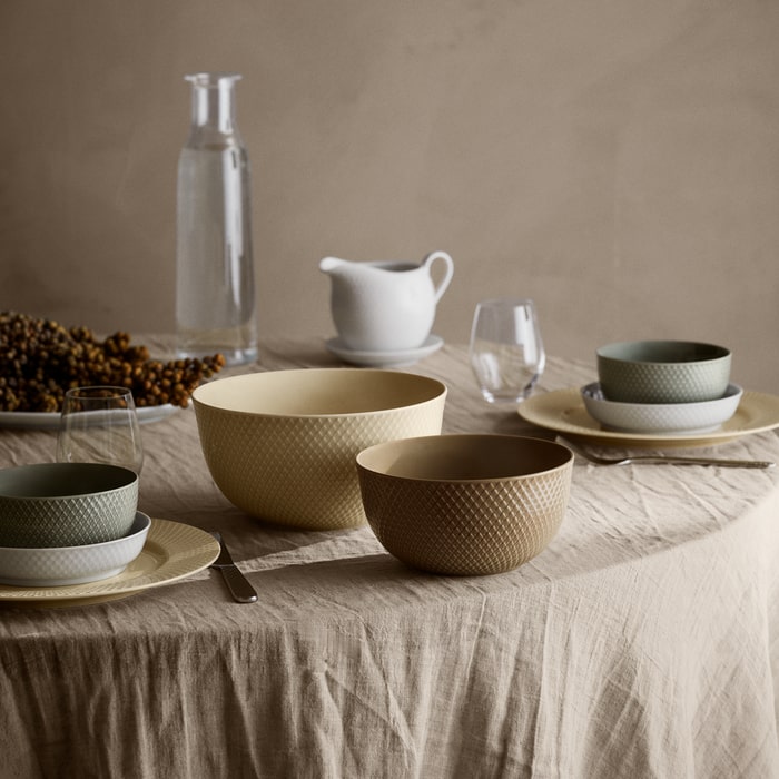 Lyngby Porcelæn Rhombe Earth Bowl, Marble, Ø: 8.7"