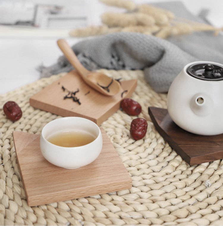 Coaster Gohobi Japanese Walnut Wood Angled  (Style B) | Minimalist Natural Wood Drink Coaster