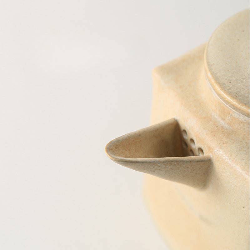 Gohobi Modern Design White Ceramic Teapot | Minimalist Square Shaped Tea Kettle