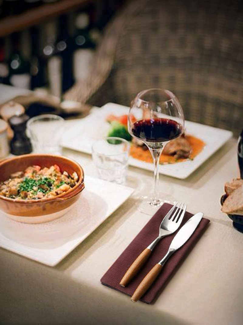 5-Piece Wooden Handle Cutlery Set | Stainless Steel & Natural Wood Flatware