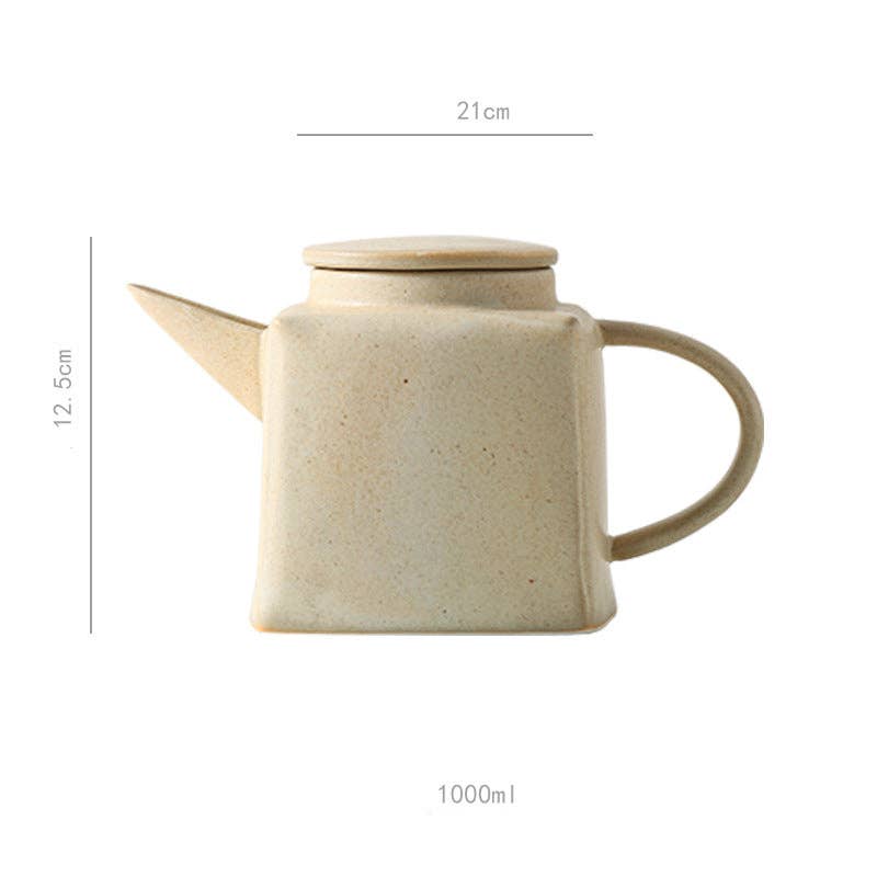 Gohobi Modern Design White Ceramic Teapot | Minimalist Square Shaped Tea Kettle