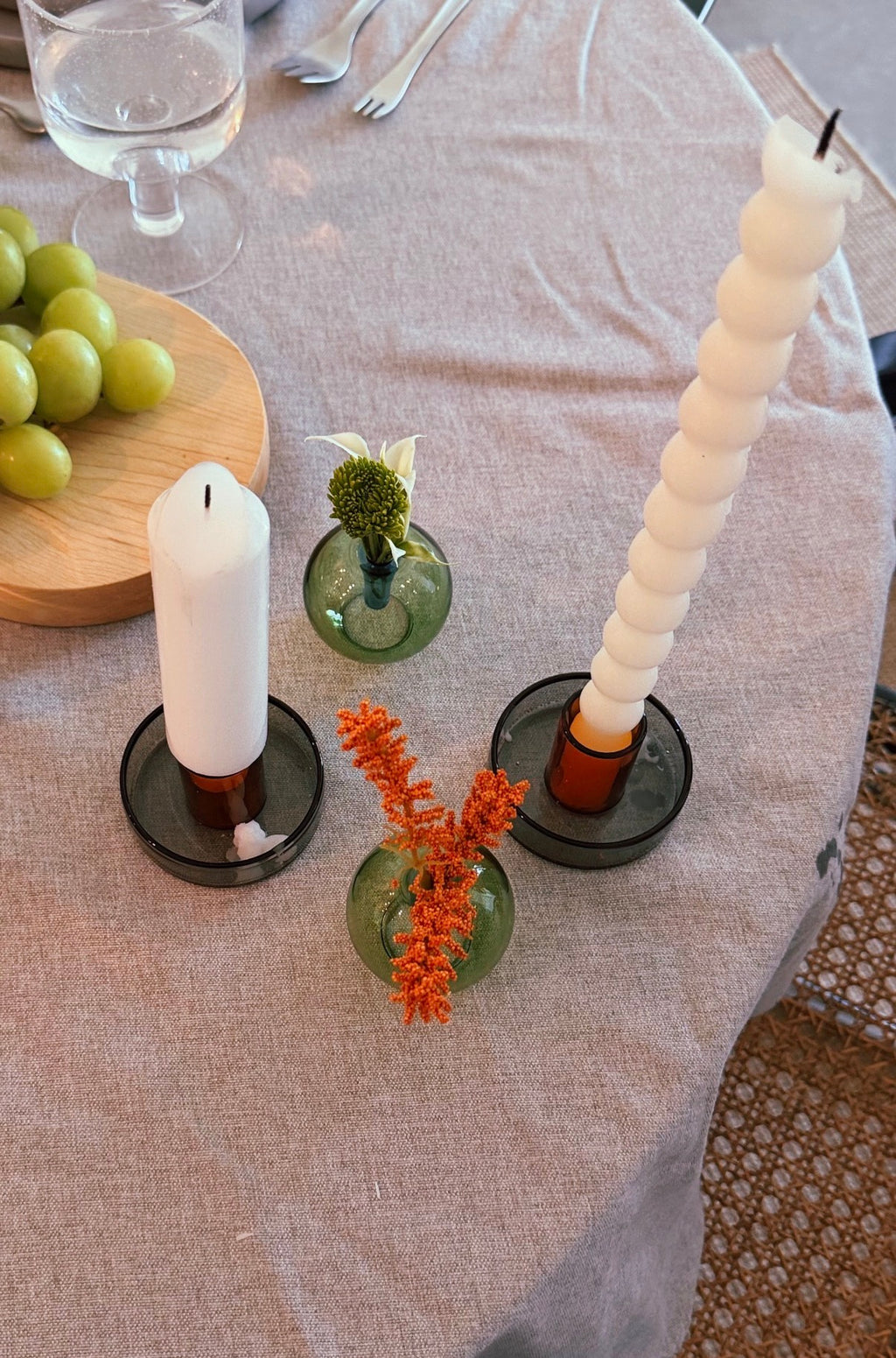 Bundle of 2 Duo Tone Glass Candle Holders + 2 Mini Bubble Glass Vases