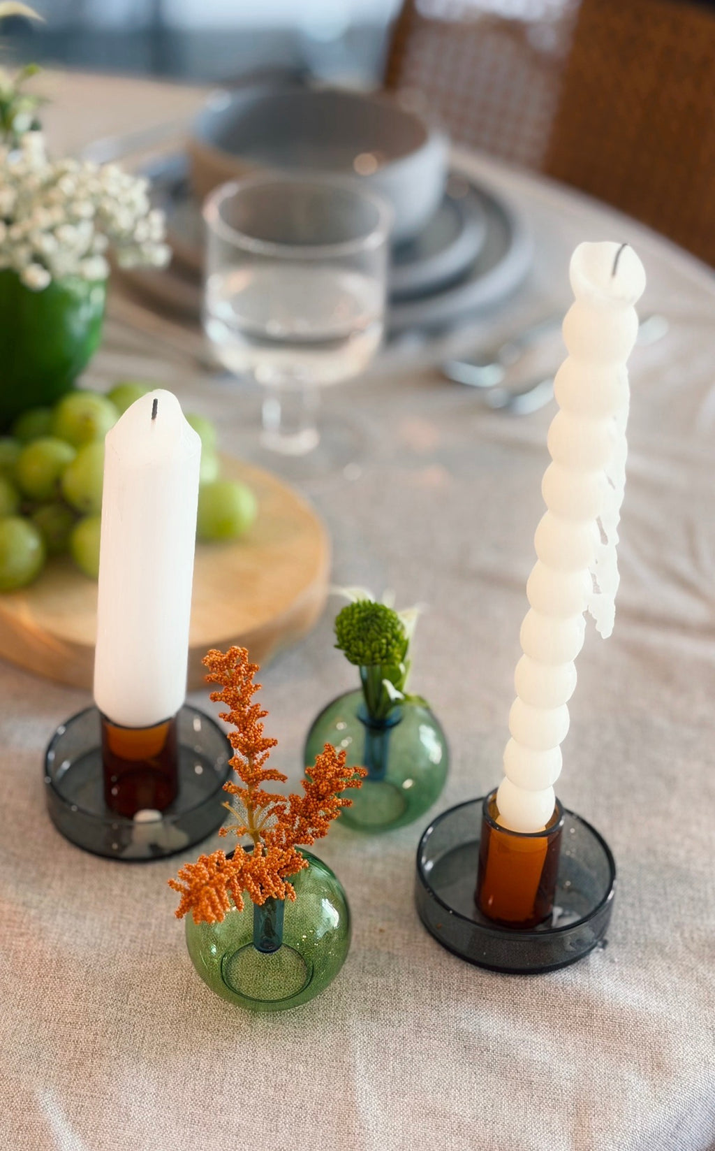 Bundle of 2 Duo Tone Glass Candle Holders + 2 Mini Bubble Glass Vases