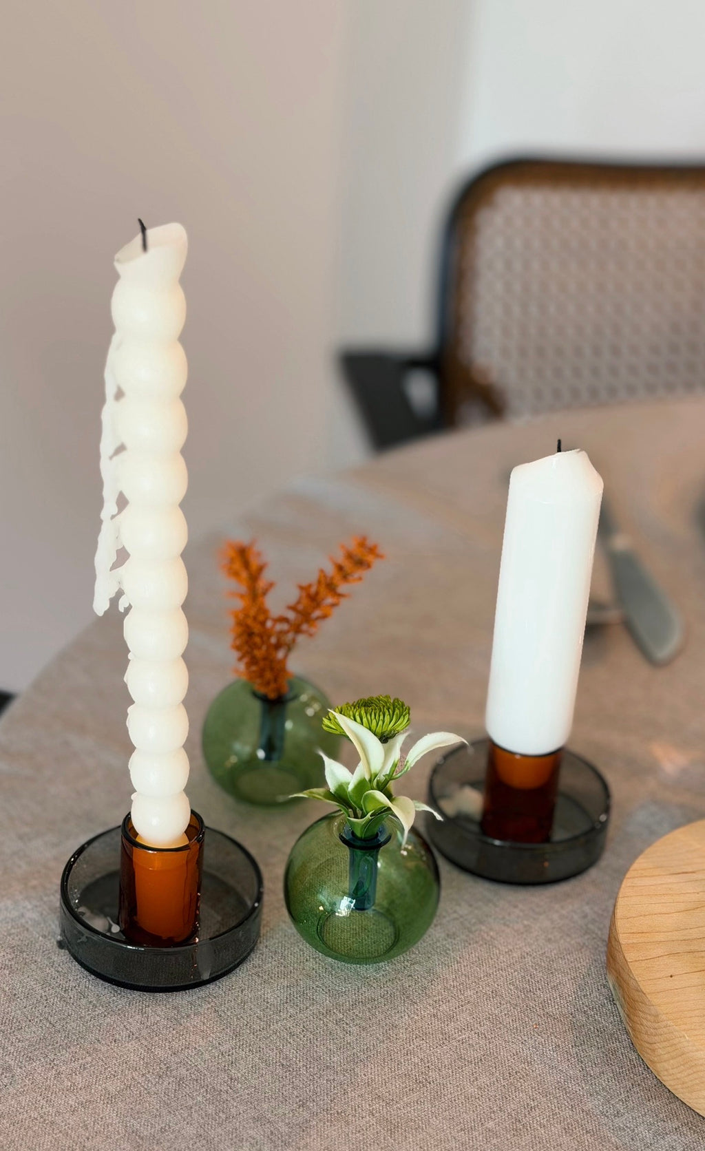 Bundle of 2 Duo Tone Glass Candle Holders + 2 Mini Bubble Glass Vases