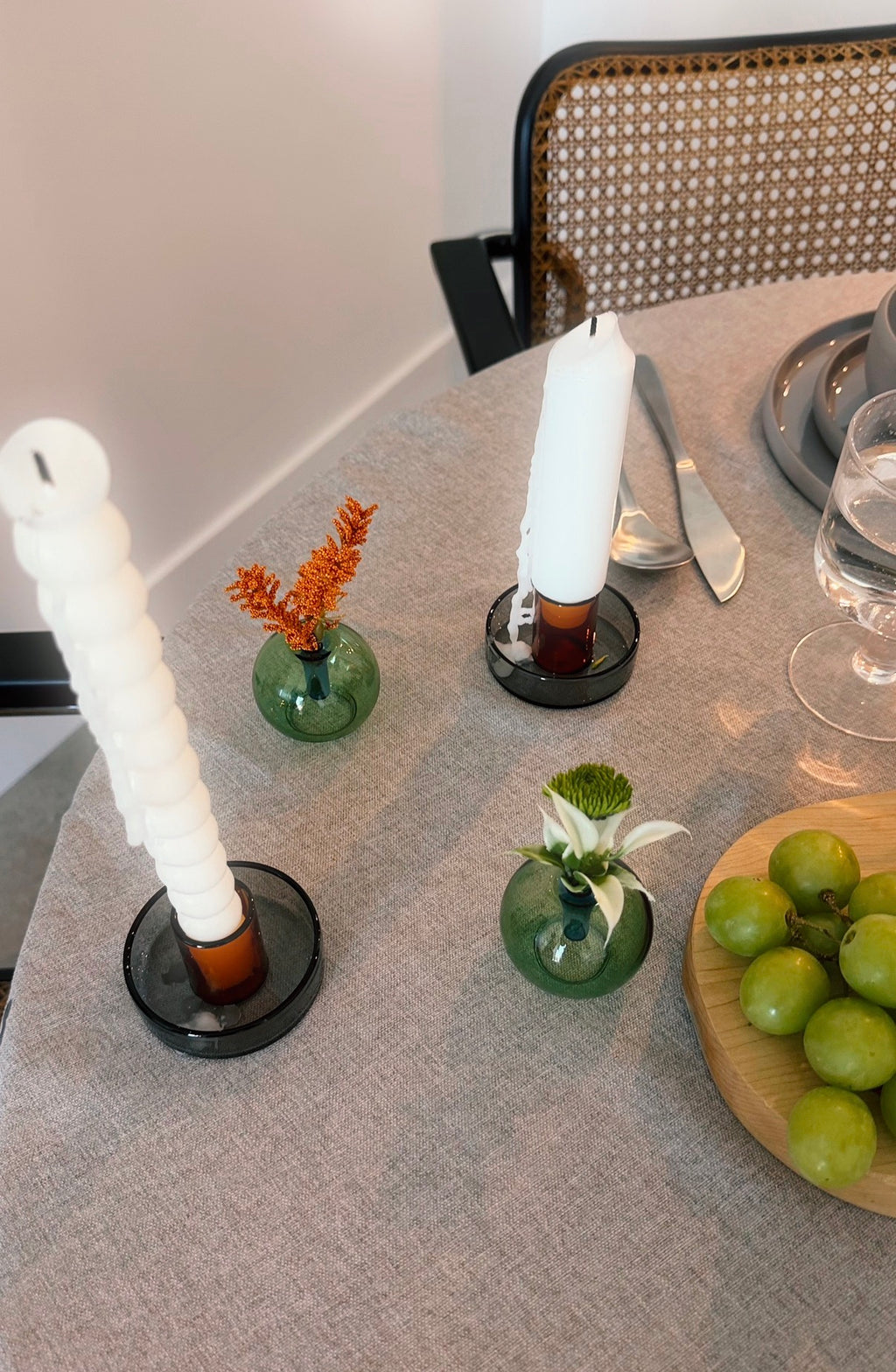 Bundle of 2 Duo Tone Glass Candle Holders + 2 Mini Bubble Glass Vases