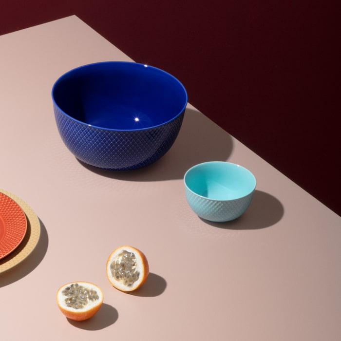 Lyngby Porcelæn Rhombe Color Serving Bowl, Dark Blue, Ø: 8.7"