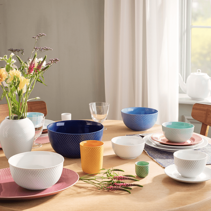Lyngby Porcelæn Rhombe Color Serving Bowl, Dark Blue, Ø: 8.7"