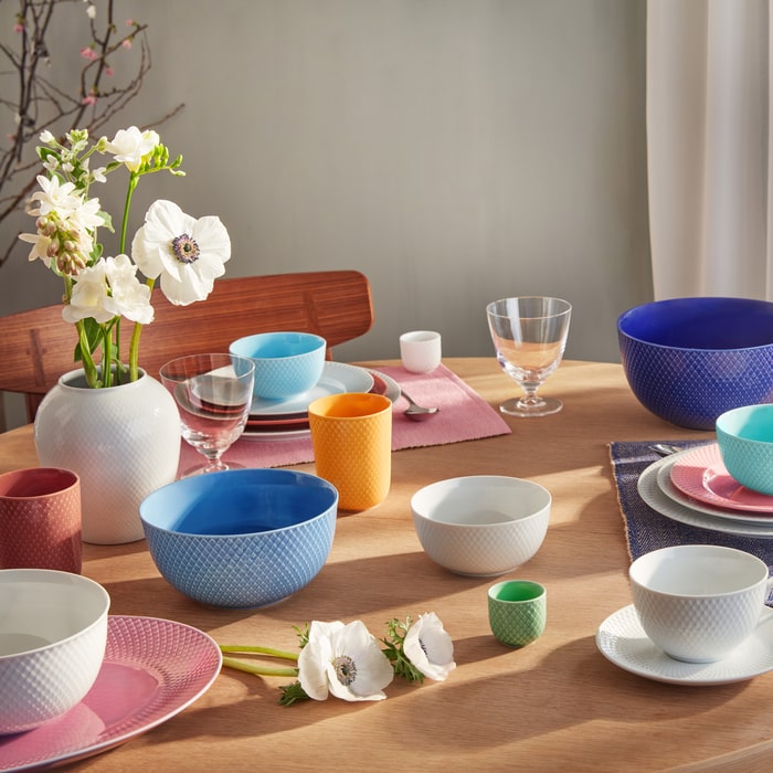 Lyngby Porcelæn Rhombe Color Serving Bowl, Blue, Ø: 6.9"