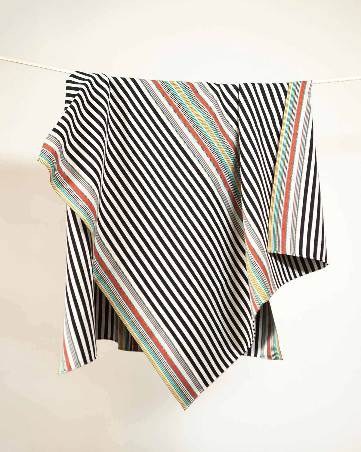 SanCri Cotton Throw - Black Stripe w/Green