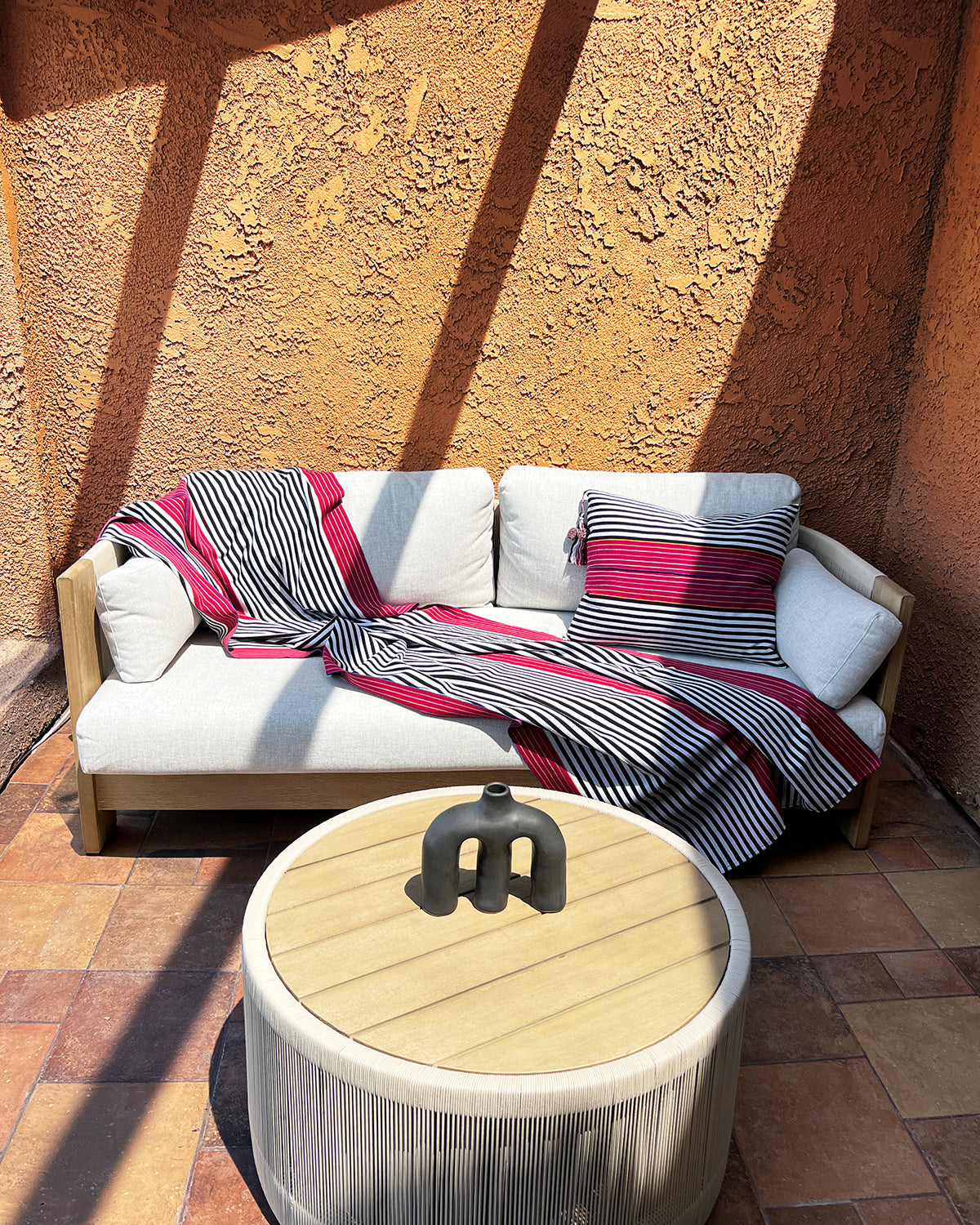SanCri Cotton Throw - Black Stripe w/ Red SALE