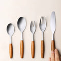 5-Piece Wooden Handle Cutlery Set | Stainless Steel & Natural Wood Flatware