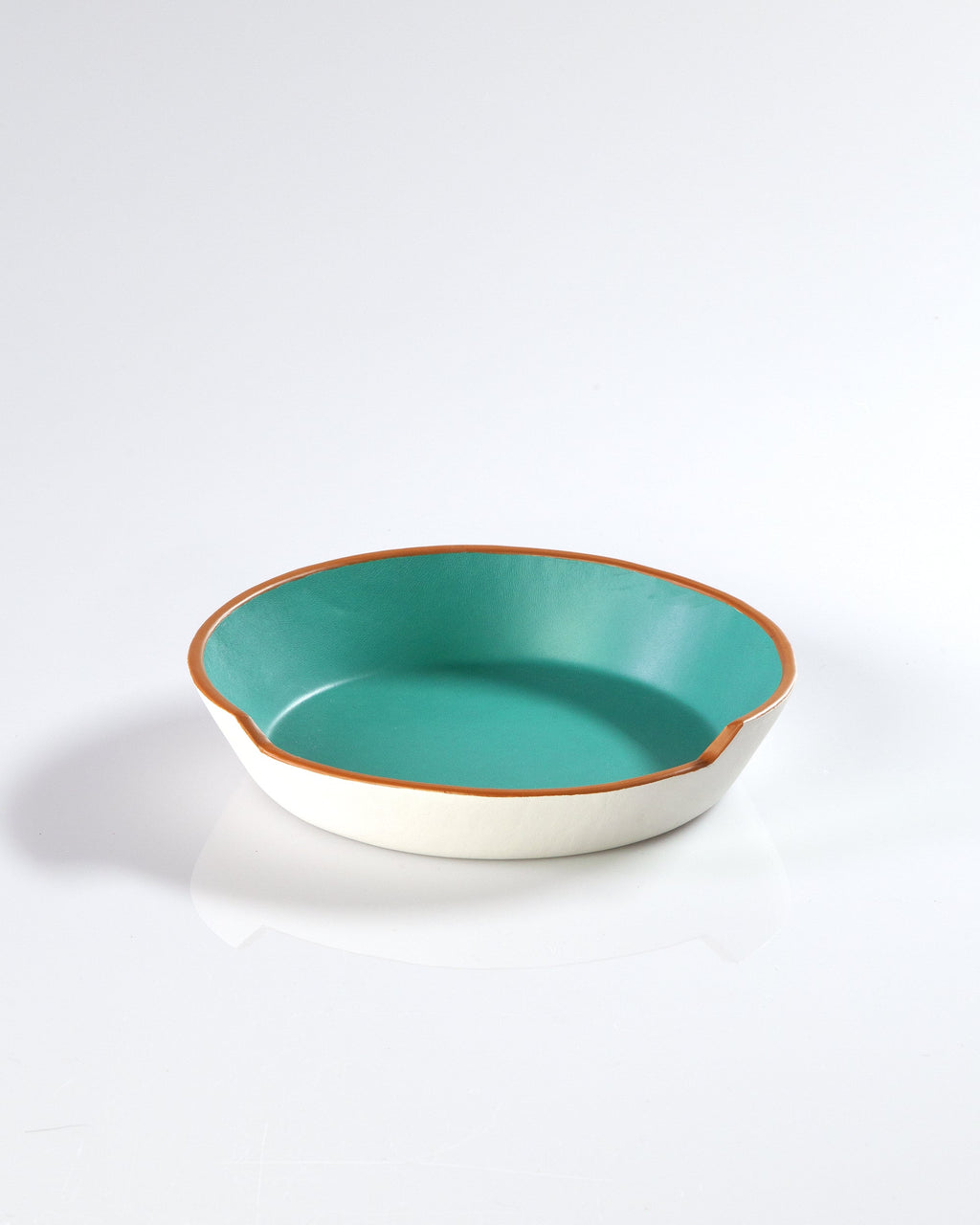 Aqua and White Painted Leather Bowl