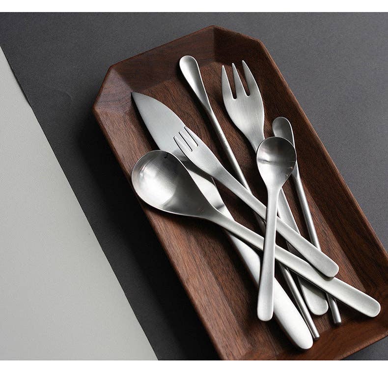 Gohobi Japanese Matte Stonewashed Stainless Steel Cutlery Set | 5-Piece Designer Flatware