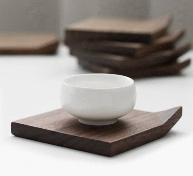 Coaster Gohobi Japanese Walnut Wood Angled  (Style B) | Minimalist Natural Wood Drink Coaster