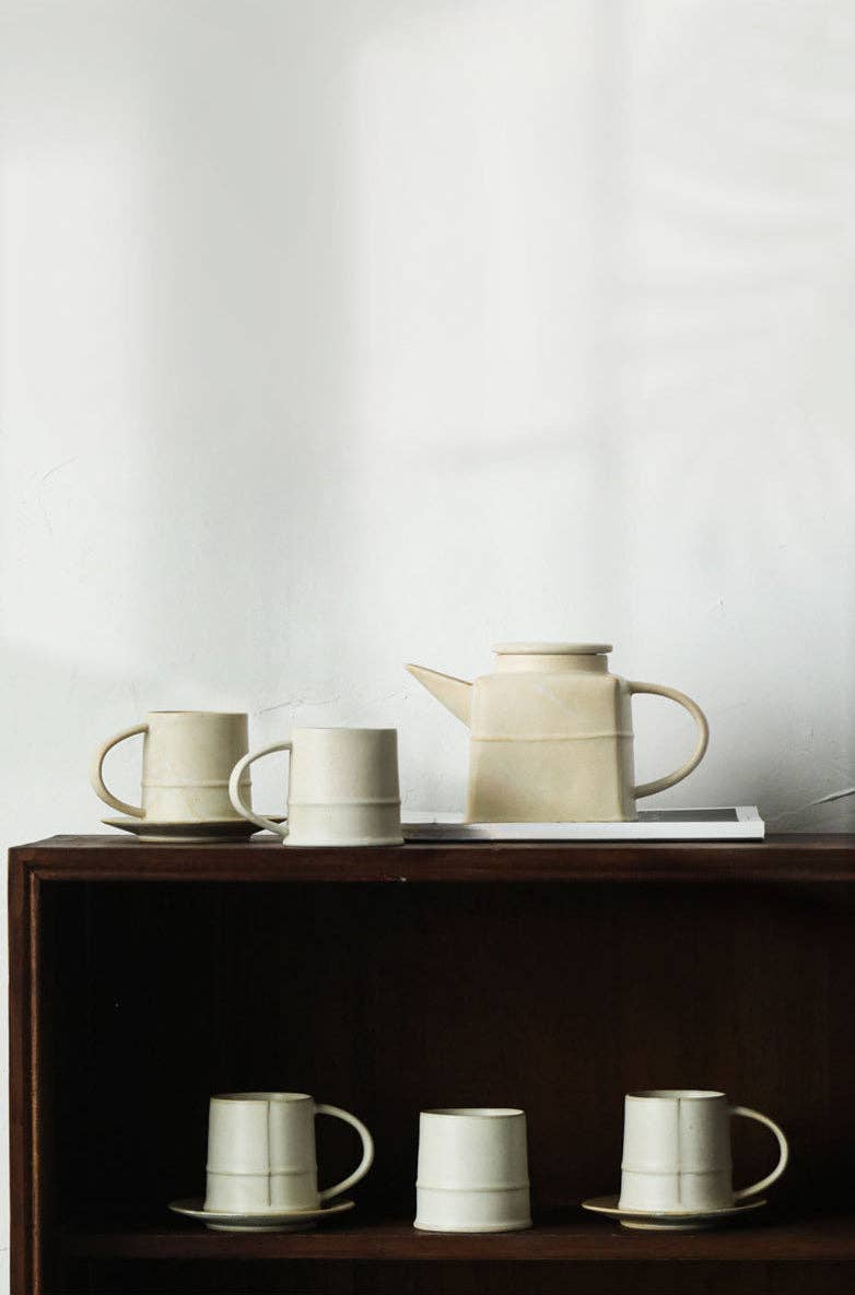 Gohobi Modern Design White Ceramic Teapot | Minimalist Square Shaped Tea Kettle
