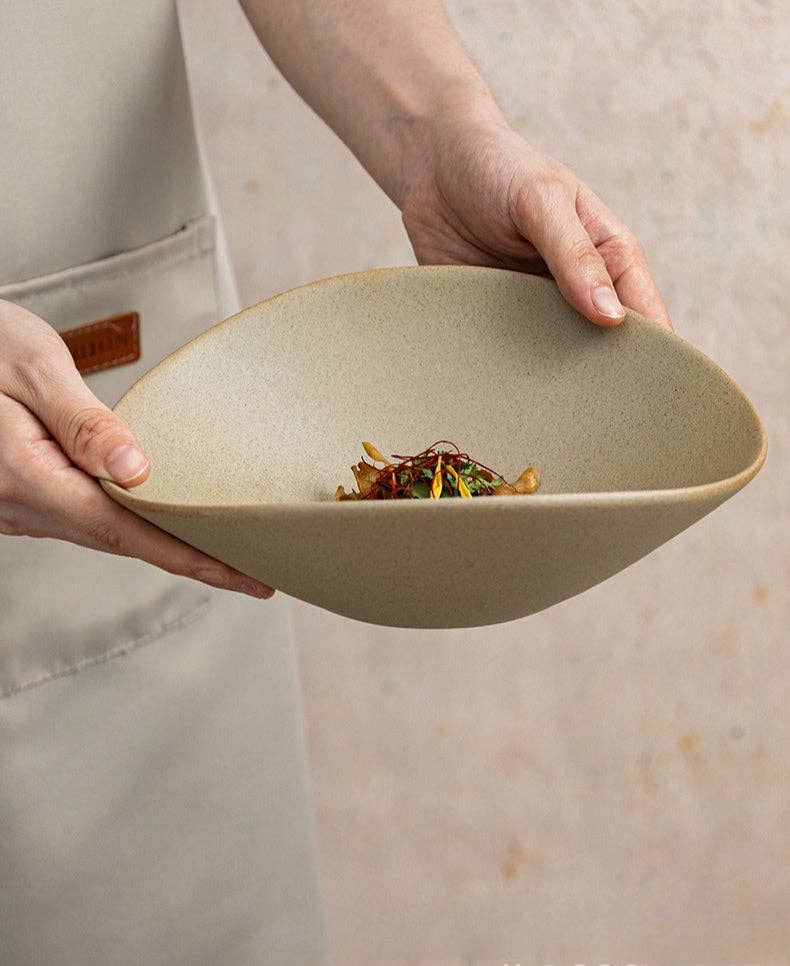 Gohobi Japanese Ceramic Irregular Salad Dish: 8.5 inch