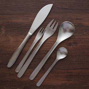 Gohobi Japanese Matte Stonewashed Stainless Steel Cutlery Set | 5-Piece Designer Flatware