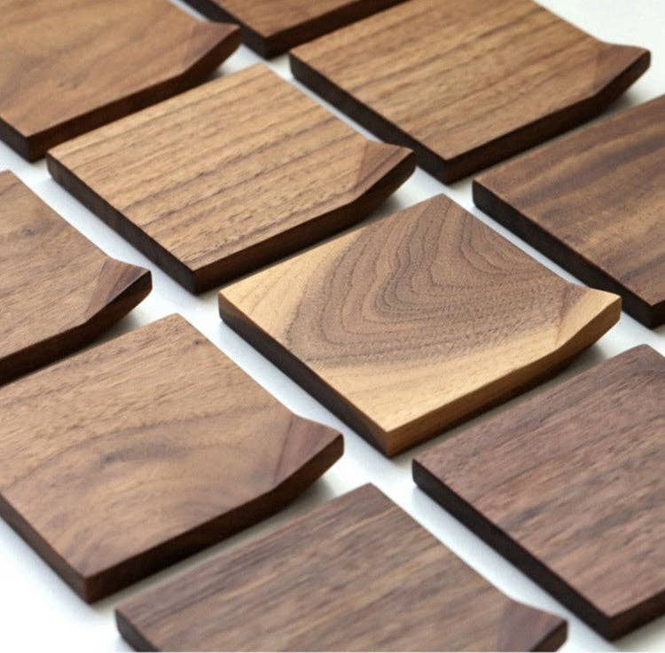 Coaster Gohobi Japanese Walnut Wood Angled  (Style B) | Minimalist Natural Wood Drink Coaster