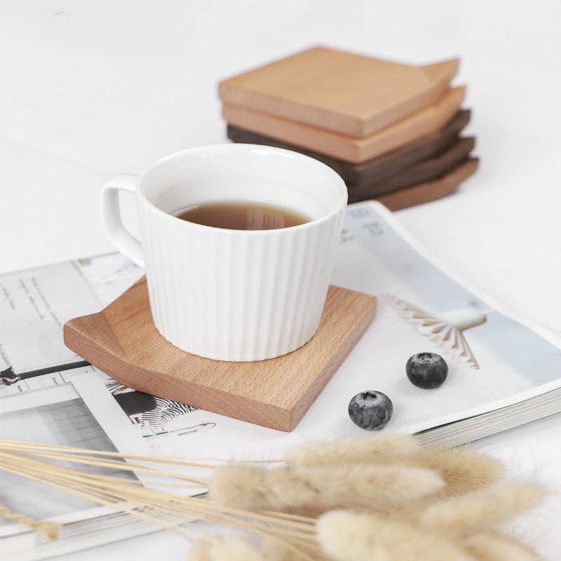 Coaster Gohobi Japanese Walnut Wood Angled  (Style B) | Minimalist Natural Wood Drink Coaster