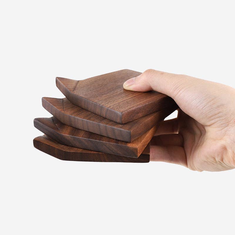 Coaster Gohobi Japanese Walnut Wood Angled  (Style B) | Minimalist Natural Wood Drink Coaster