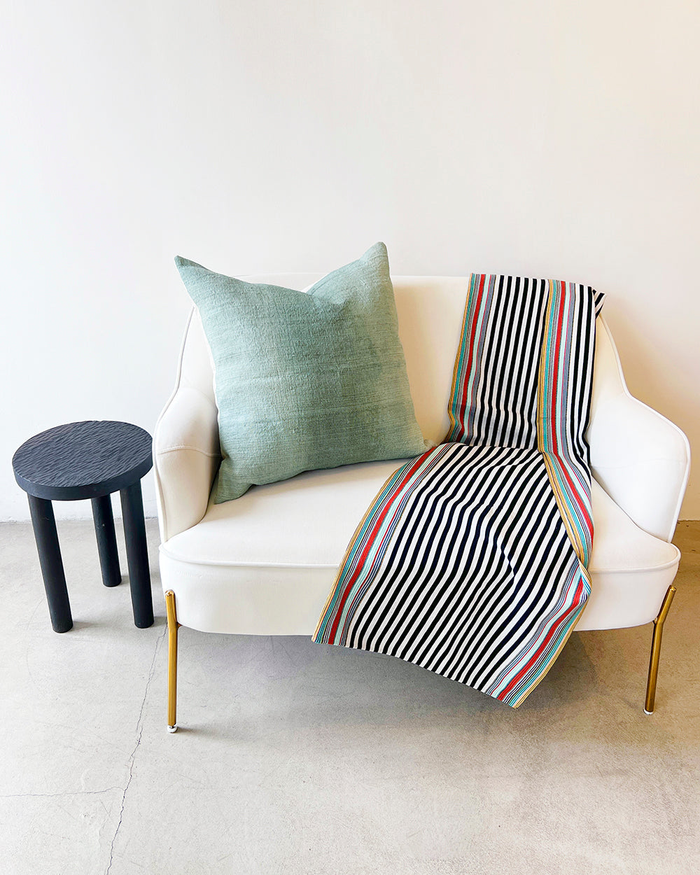 SanCri Cotton Throw - Black Stripe w/Green