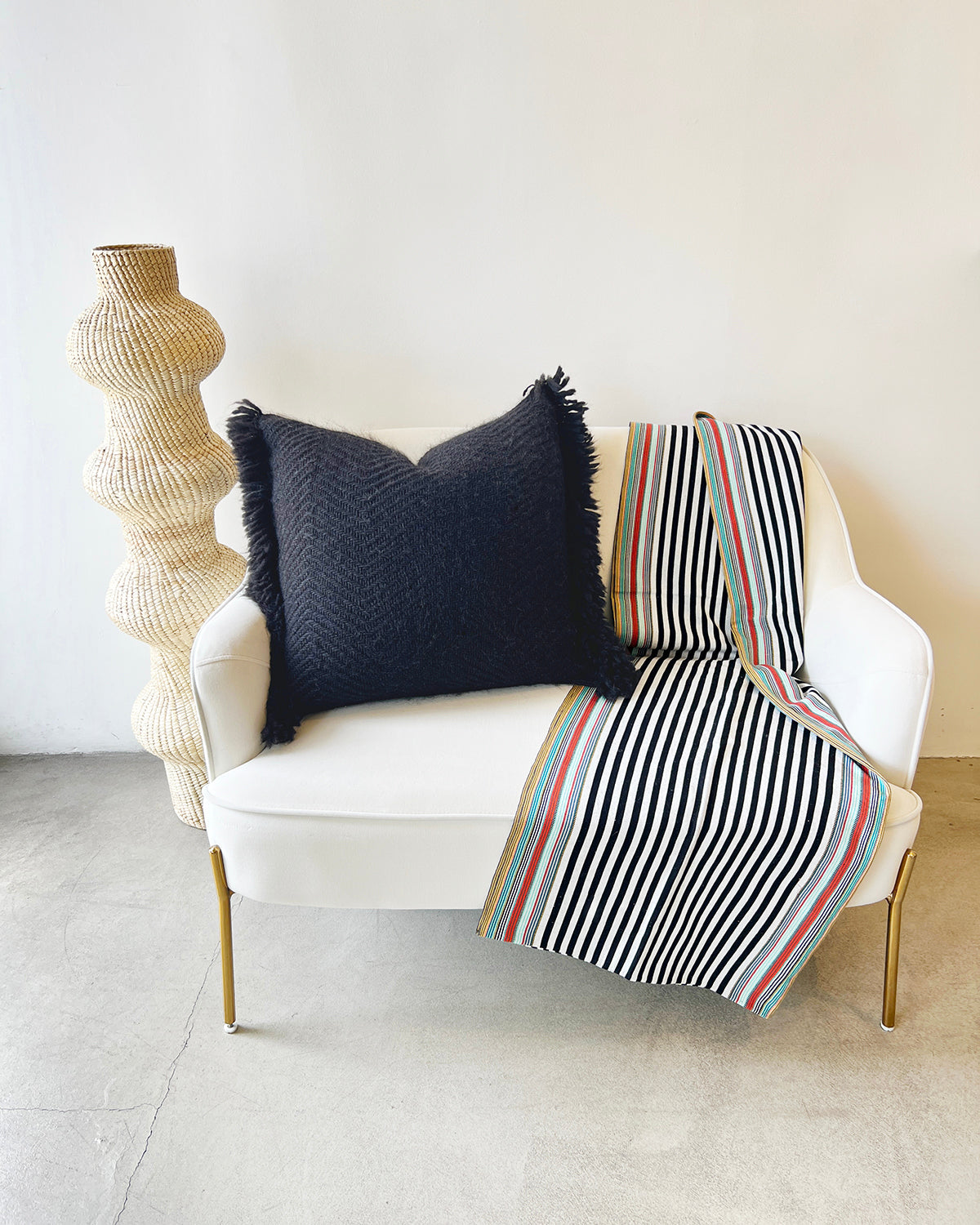 SanCri Cotton Throw - Black Stripe w/Green