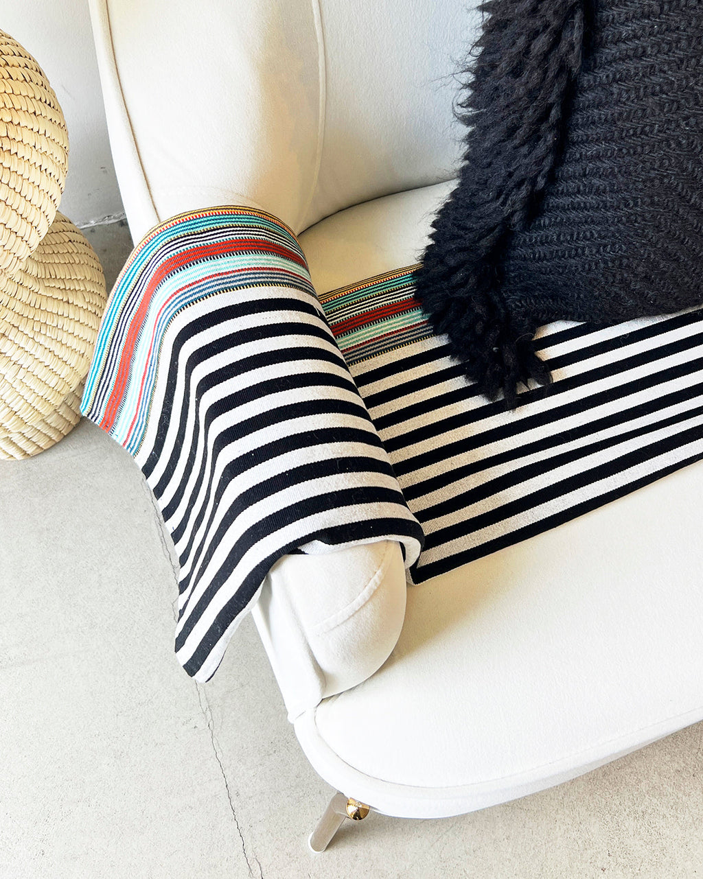 SanCri Cotton Throw - Black Stripe w/Green