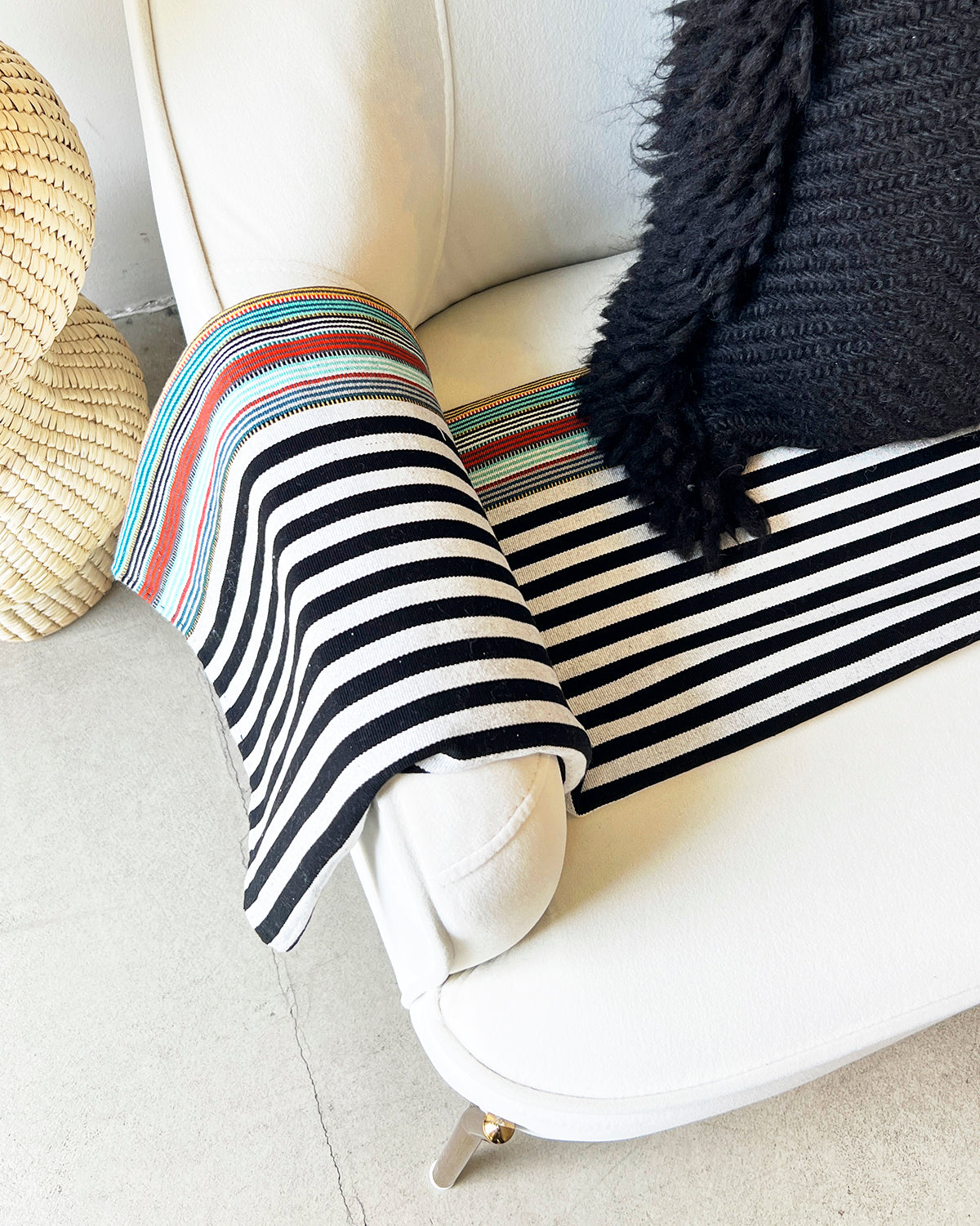 SanCri Cotton Throw - Black Stripe w/Green